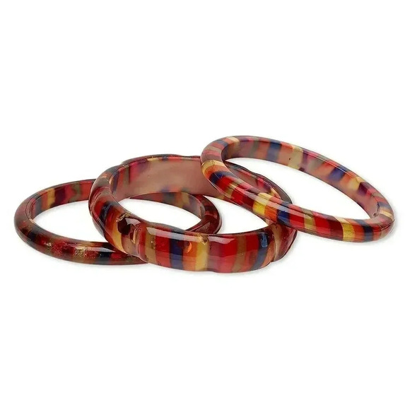 Wholesale Set 3 Lucite Decalcomania Acrylic Modern Striped Bangle Bracelets - Picture 1 of 1